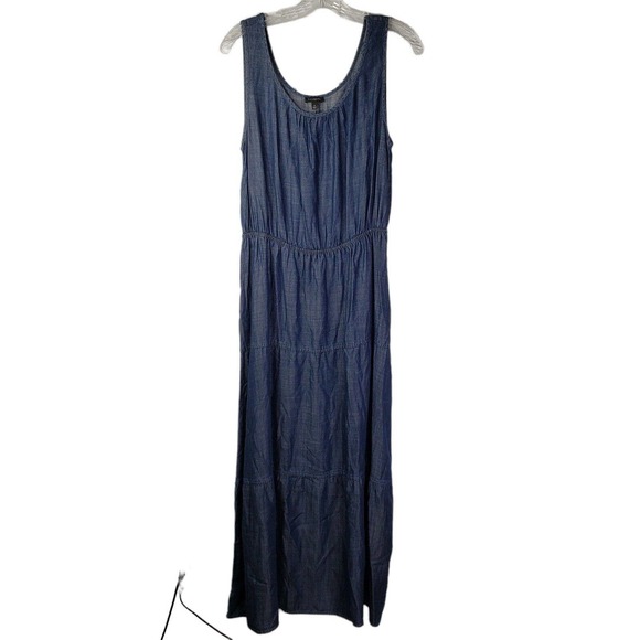 Talbots Blue Denim Tiered Jumper Maxi Dress Sleeveless Blue 6 Modest New - Picture 2 of 9
